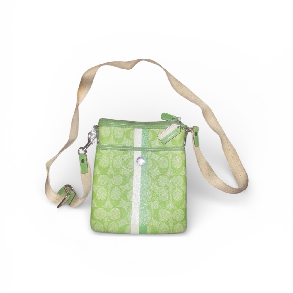 Coach Lime Green Crossbody Bag with White Stripe